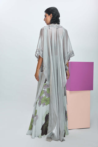 Glass Gray Cape And Pant Set by Nirmooha available on Indiaspopup.com