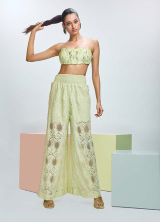 Cool Matcha Embroidered Blouse And Pants by Nirmooha available on Indiaspopup.com