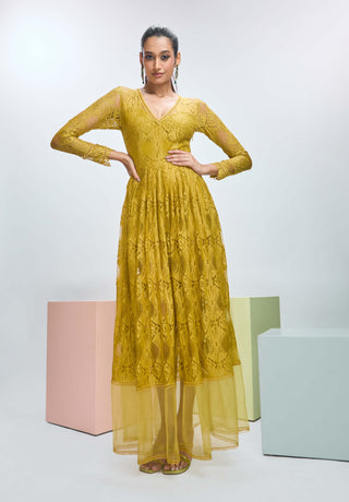 Savannah Lace V-Neck Maxi Dress by Nirmooha available on Indiaspopup.com