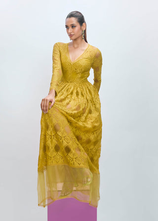 Savannah Lace V-Neck Maxi Dress by Nirmooha available on Indiaspopup.com