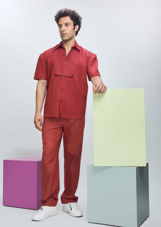 Intense Rust Linen Shirt And Pants by Nirmooha Men available on Indiaspopup.com