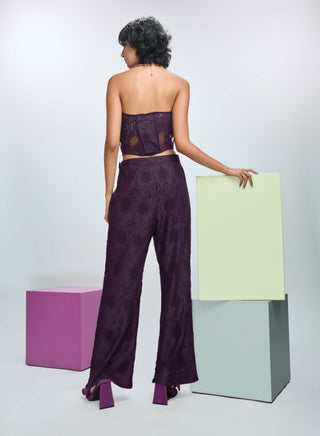 Deep Plum Organza Cape And Pant Set by Nirmooha available on Indiaspopup.com