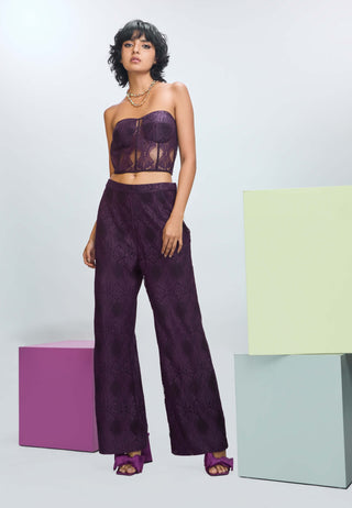 Deep Plum Organza Cape And Pant Set by Nirmooha available on Indiaspopup.com