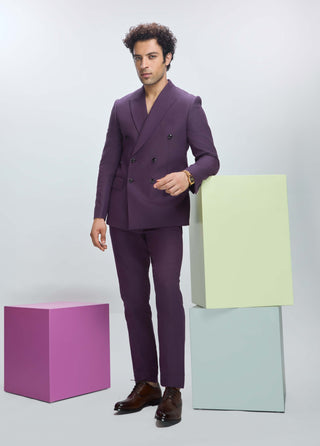 Deep Plum Blazer And Pants by Nirmooha Men available on Indiaspopup.com