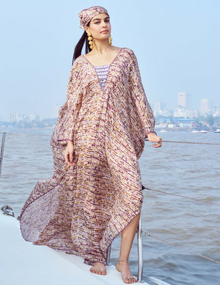 Peach Fuzz Printed Kaftan by Nirmooha available on Indiaspopup.com