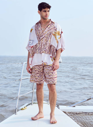 Peach Dual Printed Shirt And Shorts by Nirmooha Men available on Indiaspopup.com