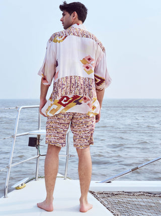 Peach Dual Printed Shirt And Shorts by Nirmooha Men available on Indiaspopup.com