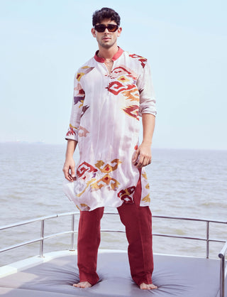 Rust Patola Printed Kurta And Pants by Nirmooha Men available on Indiaspopup.com