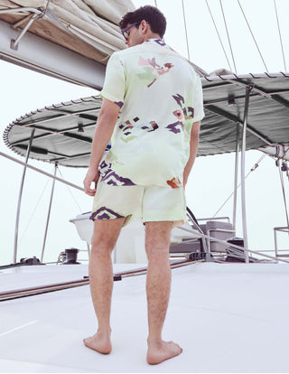 Matcha Green Printed Shirt And Shorts by Nirmooha Men available on Indiaspopup.com