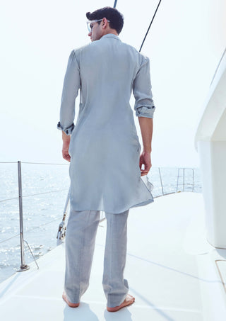 Gray Embroidered Yoke Kurta And Pants by Nirmooha Men available on Indiaspopup.com