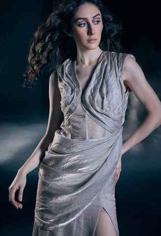 Lumina duotone pre-draped sari gown