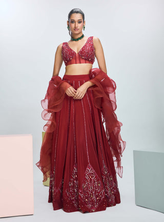 Intense rust embroidered lehenga set