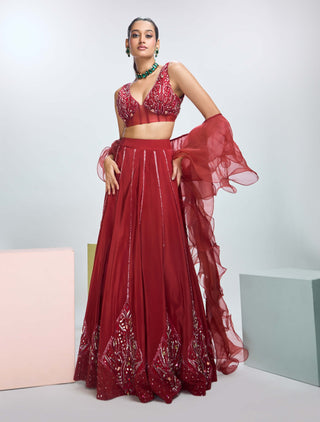 Intense rust embroidered lehenga set