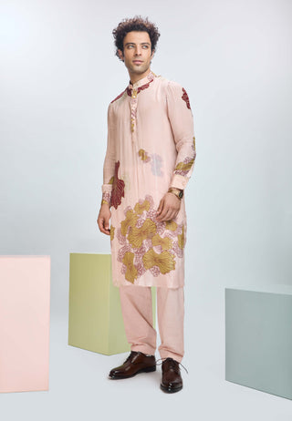 Peach Fuzz Bundi And Kurta Set by Nirmooha Men available on Indiaspopup.com