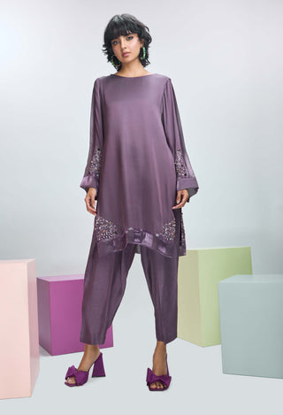 Deep Plum Embroidered Kurta And Pants by Nirmooha available on Indiaspopup.com