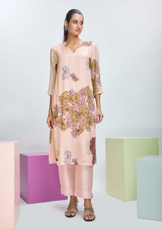 Peach Fuzz Printed Kurta Set by Nirmooha available on Indiaspopup.com