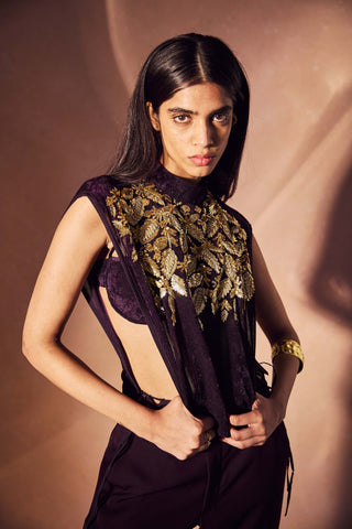 Sheer gold plum top with pant set