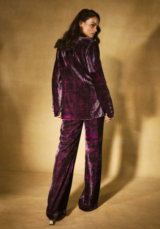 Plum monogram velvet blazer and pants