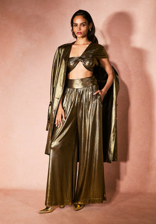 Gold alchemy trench coat and pant set