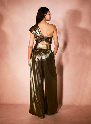 Gold alchemy trench coat and pant set