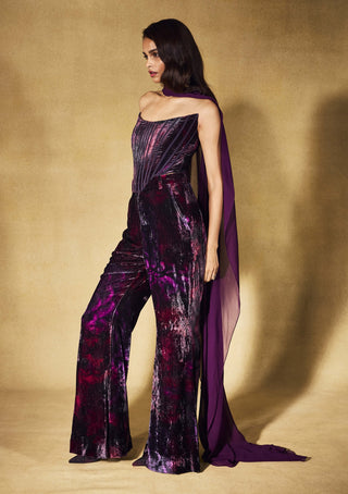 Plum flare velvet corset and trouser set