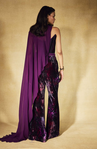 Plum flare velvet corset and trouser set