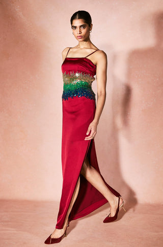 Crimson red slip dress