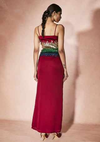 Crimson red slip dress