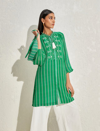 Namrata Joshipura-Kelly Green Aster Stripes Tunic-INDIASPOPUP.COM