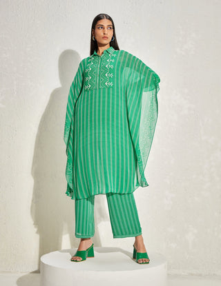 Namrata Joshipura-Kelly Green Aster Stripes Kaftan Set-INDIASPOPUP.COM