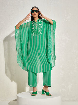 Namrata Joshipura-Kelly Green Aster Stripes Kaftan Set-INDIASPOPUP.COM