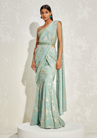 Namrata Joshipura-Jade Metallic Corset Pleated Sari Set-INDIASPOPUP.COM