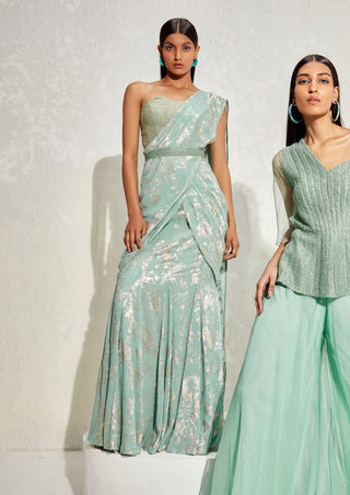 Namrata Joshipura-Jade Metallic Corset Pleated Sari Set-INDIASPOPUP.COM