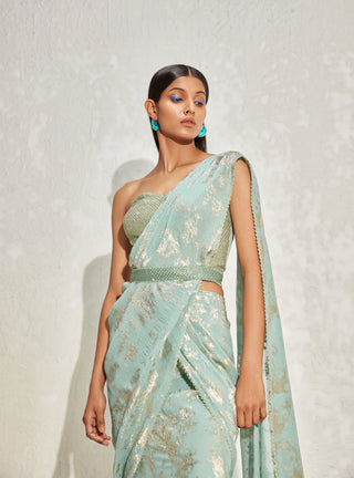 Namrata Joshipura-Jade Metallic Corset Pleated Sari Set-INDIASPOPUP.COM