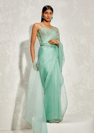 Namrata Joshipura-Jade Metallic Draped Sari Set-INDIASPOPUP.COM