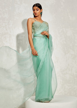 Namrata Joshipura-Jade Metallic Draped Sari Set-INDIASPOPUP.COM