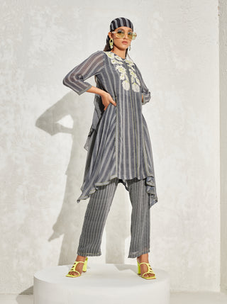 Namrata Joshipura-Black Aster Stripes Straight Tunic And Pants-INDIASPOPUP.COM