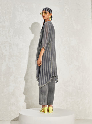 Namrata Joshipura-Black Aster Stripes Straight Tunic And Pants-INDIASPOPUP.COM