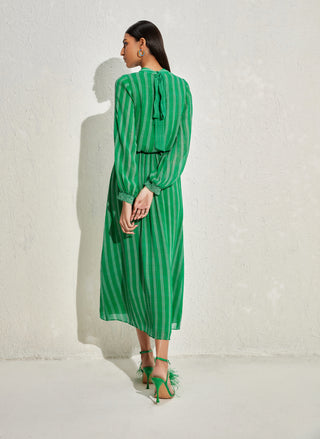 Namrata Joshipura-Kelly Green Stripes Gathered Dress-INDIASPOPUP.COM