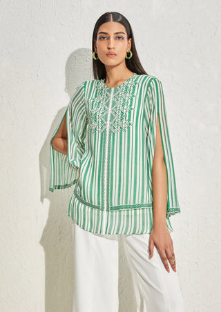 Namrata Joshipura-Green Stripes Double Layer Top-INDIASPOPUP.COM