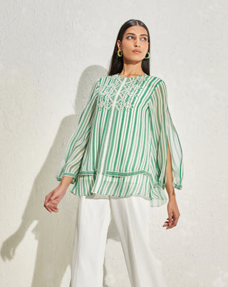 Namrata Joshipura-Green Stripes Double Layer Top-INDIASPOPUP.COM