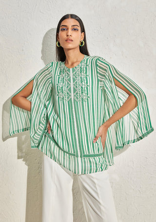 Namrata Joshipura-Green Stripes Double Layer Top-INDIASPOPUP.COM