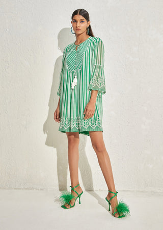 Namrata Joshipura-Kelly Green Aster Stripes Shift Dress-INDIASPOPUP.COM