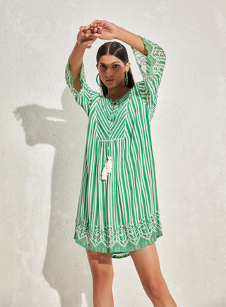 Namrata Joshipura-Kelly Green Aster Stripes Shift Dress-INDIASPOPUP.COM