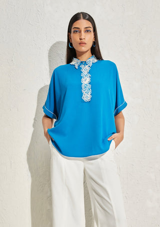 Namrata Joshipura-Prussian Blue Boxy Top-INDIASPOPUP.COM