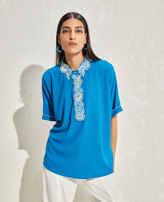 Namrata Joshipura-Prussian Blue Boxy Top-INDIASPOPUP.COM