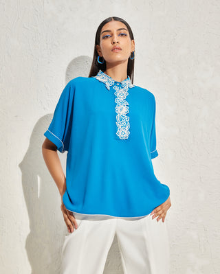 Namrata Joshipura-Prussian Blue Boxy Top-INDIASPOPUP.COM