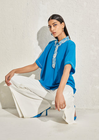 Namrata Joshipura-Prussian Blue Boxy Top-INDIASPOPUP.COM