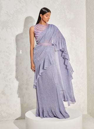 Namrata Joshipura-Purple Metallic Edge Drape Sari Set-INDIASPOPUP.COM
