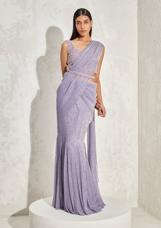 Namrata Joshipura-Purple Pearl Gathered Draped Sari Set-INDIASPOPUP.COM